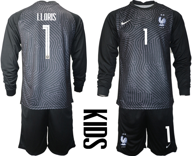 Youth 2021 European Cup France black Long sleeve goalkeeper #1 Soccer Jersey